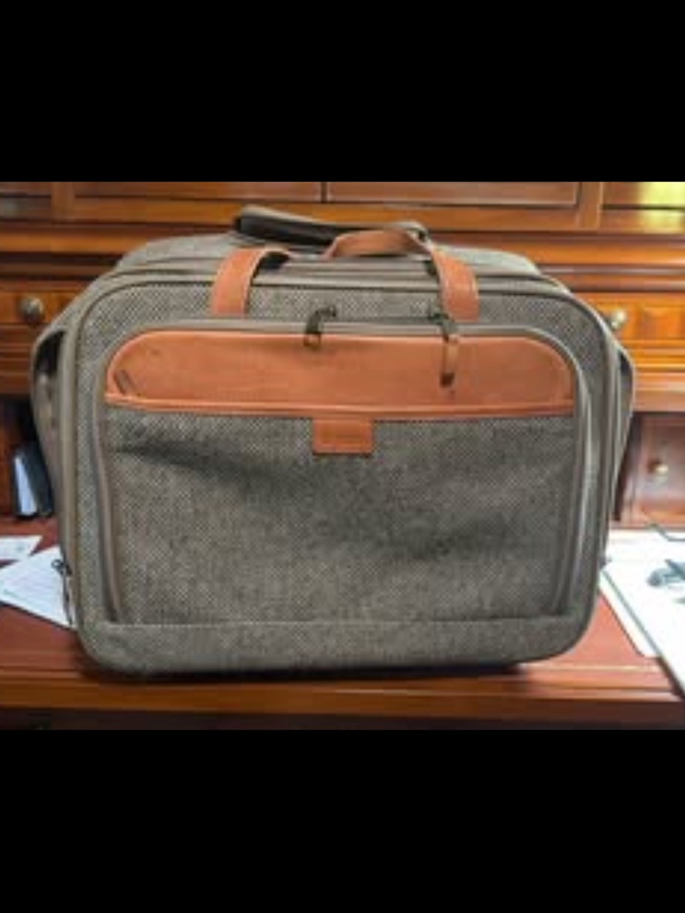 Men's Grey and Tan Laptop Briefcase - Classic Professional Carry